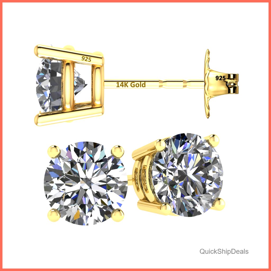 14k Gold Post Swarovski Zirconia Stud Earrings For Sensitive Ears